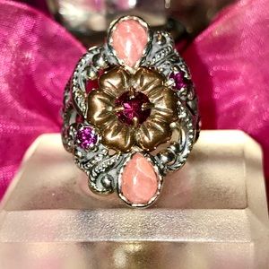 CAROLYN POLLACK ROSE QUARTZ➕TOURMALINE 925 SS RING